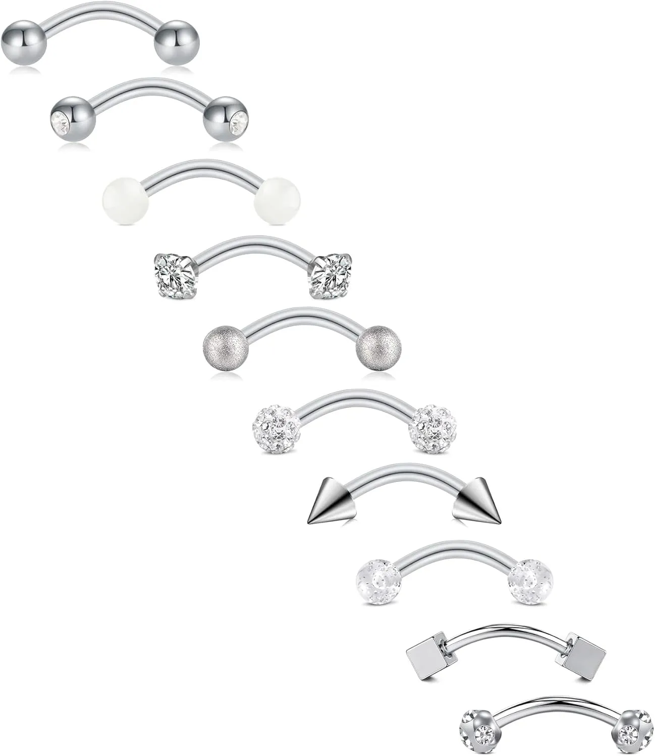 FECTAS 10PCS Eyebrow Rook Piercing Jewelry 16G Earrings Vertical Labret Lip Jewelry Curved Barbell Eyebrow Rings Tiny Small Belly Rings Ear Rook Helix Conch Daith Piercing Jewelry