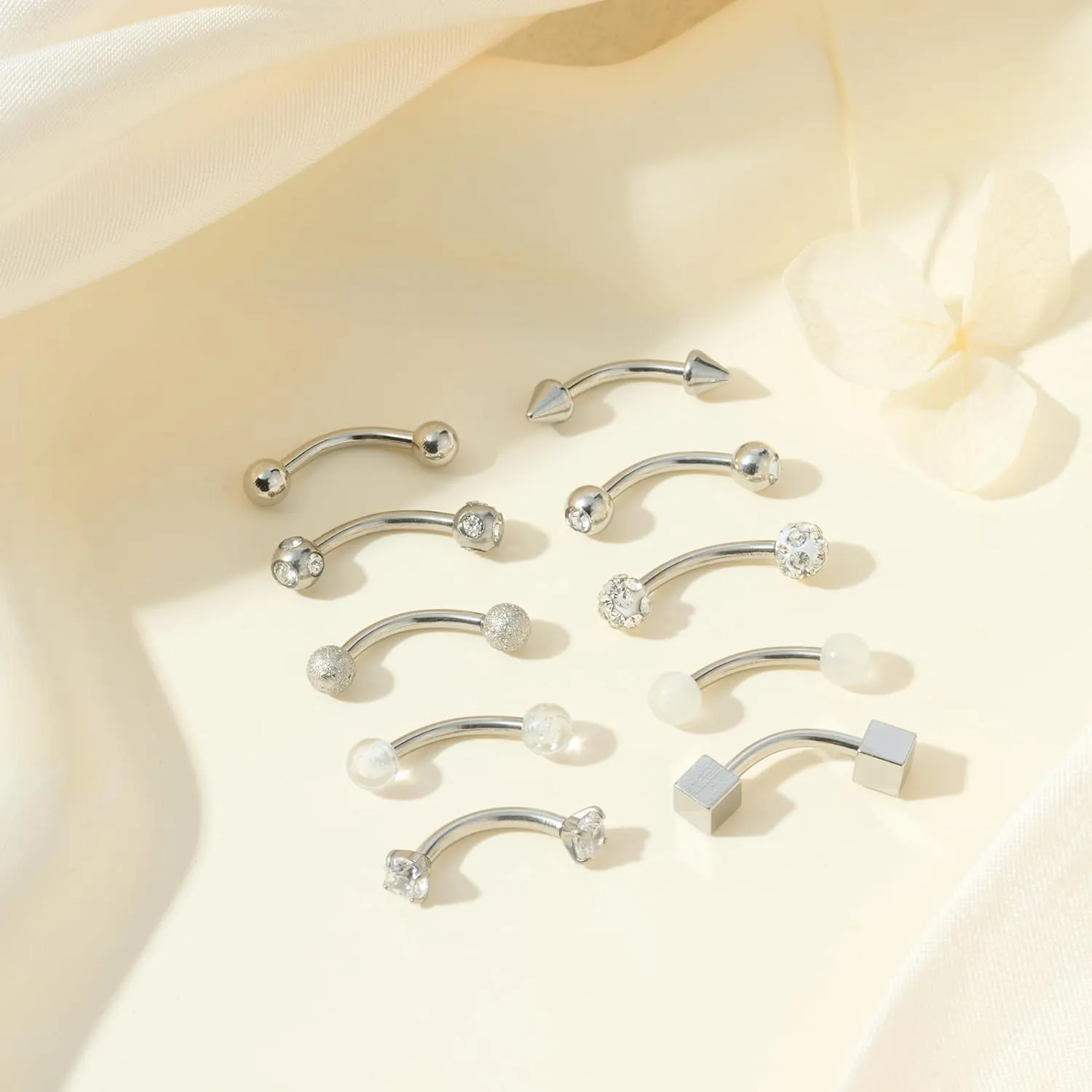 FECTAS 10PCS Eyebrow Rook Piercing Jewelry 16G Earrings Vertical Labret Lip Jewelry Curved Barbell Eyebrow Rings Tiny Small Belly Rings Ear Rook Helix Conch Daith Piercing Jewelry