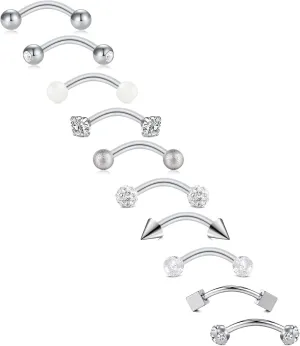FECTAS 10PCS Eyebrow Rook Piercing Jewelry 16G Earrings Vertical Labret Lip Jewelry Curved Barbell Eyebrow Rings Tiny Small Belly Rings Ear Rook Helix Conch Daith Piercing Jewelry