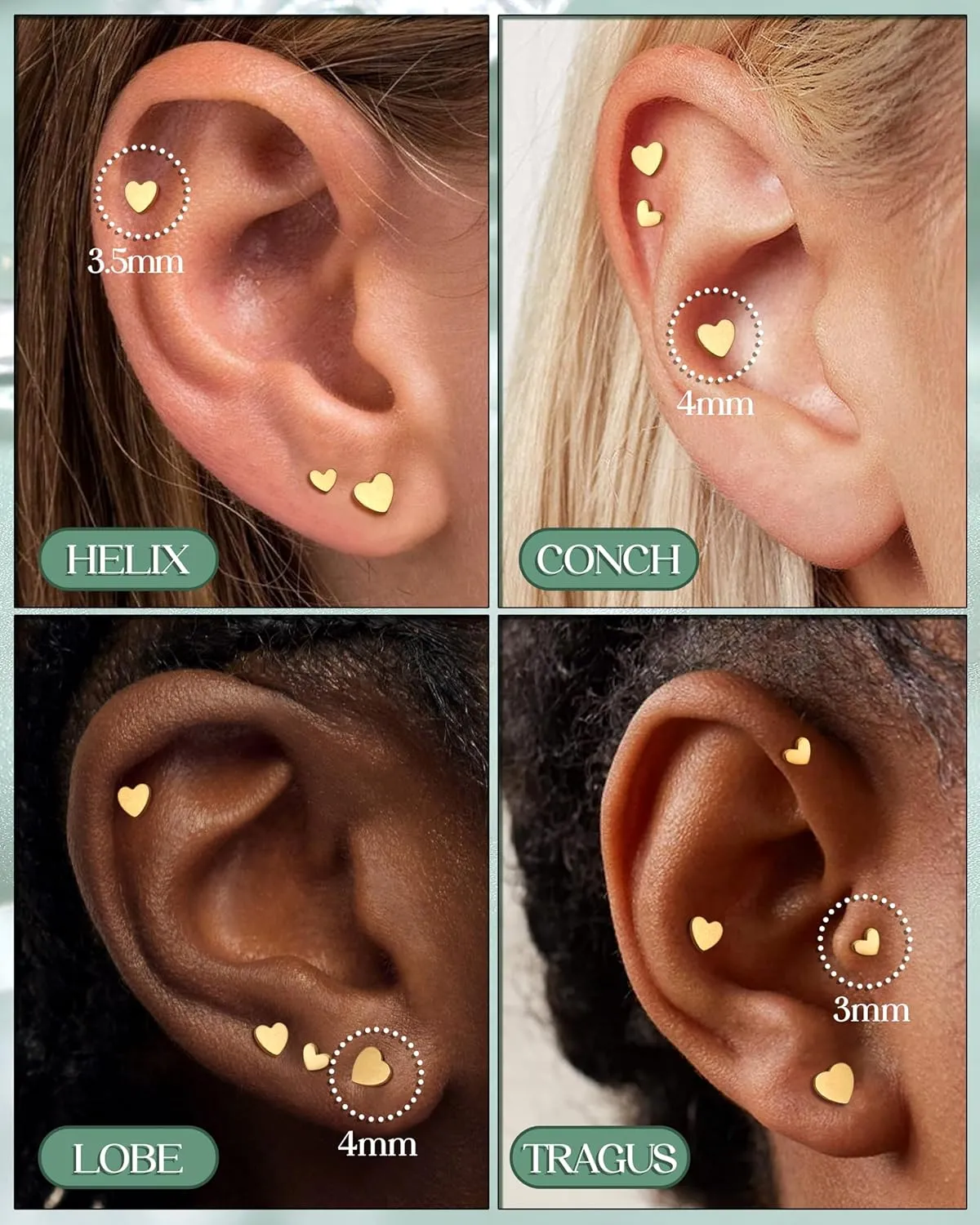 FIASASO 14K Gold Plated Flat Back Stud Earrings - 20G 18G 16G Hypoallergenic Surgical Steel Threadless Push in CZ Heart Snake Star Stud Piercing Jewelry Tragus Helix Cartilage Conch Nose Lip Monroe Labret Medusa