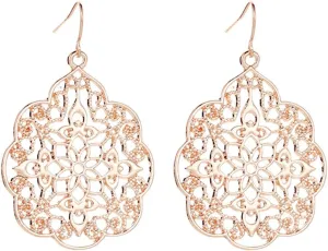 Filigree Hollow Out Geometric Earrings Gold Silver Plated Bohemian Vintage Metallic Cutout Metal Flower Ploral Large Dangle Drop Earrings for Women Boho Style Prom Party Birthday Wedding Jewelry Gifts