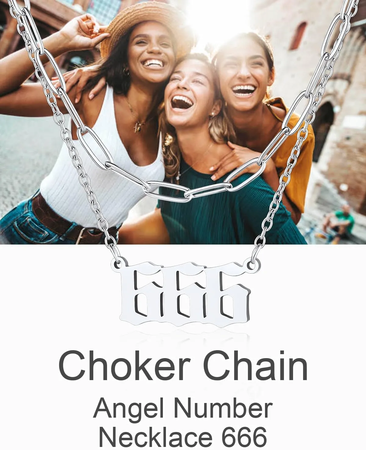 FindChic Angel Number Paperclip Chain Layered Necklaces for Women Stainless Steel/Gold Plated/Black 222 444 888 999 Lucky Number/Custom Name Choker Necklaces, with Gift Box