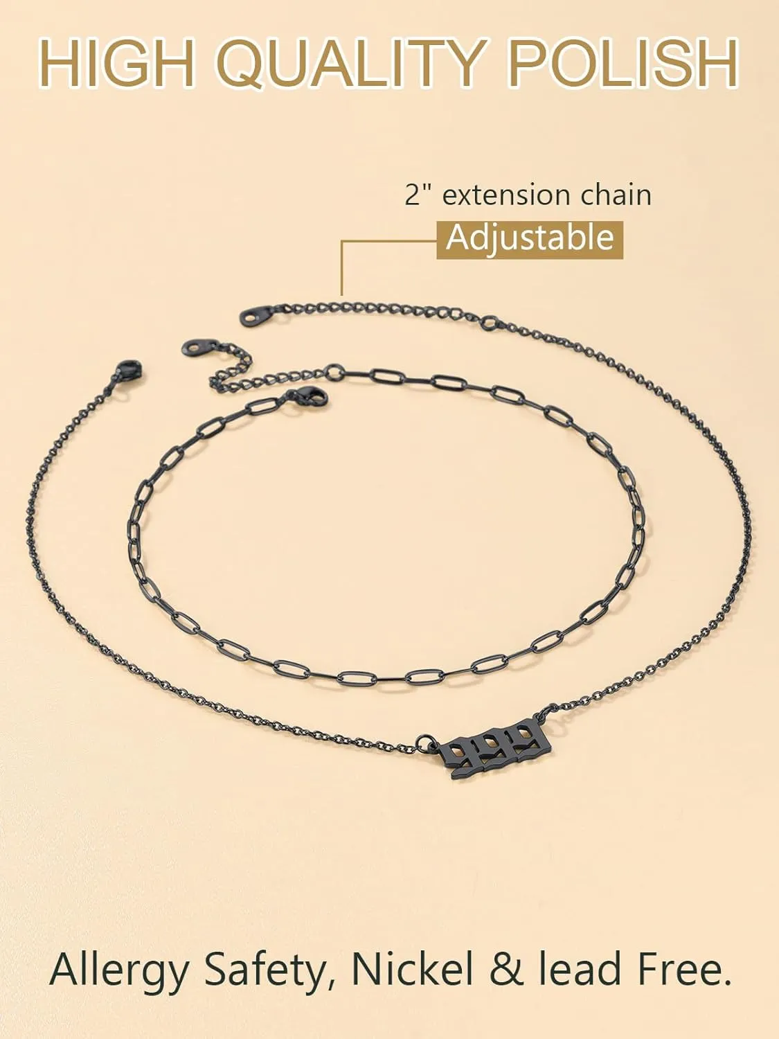 FindChic Angel Number Paperclip Chain Layered Necklaces for Women Stainless Steel/Gold Plated/Black 222 444 888 999 Lucky Number/Custom Name Choker Necklaces, with Gift Box