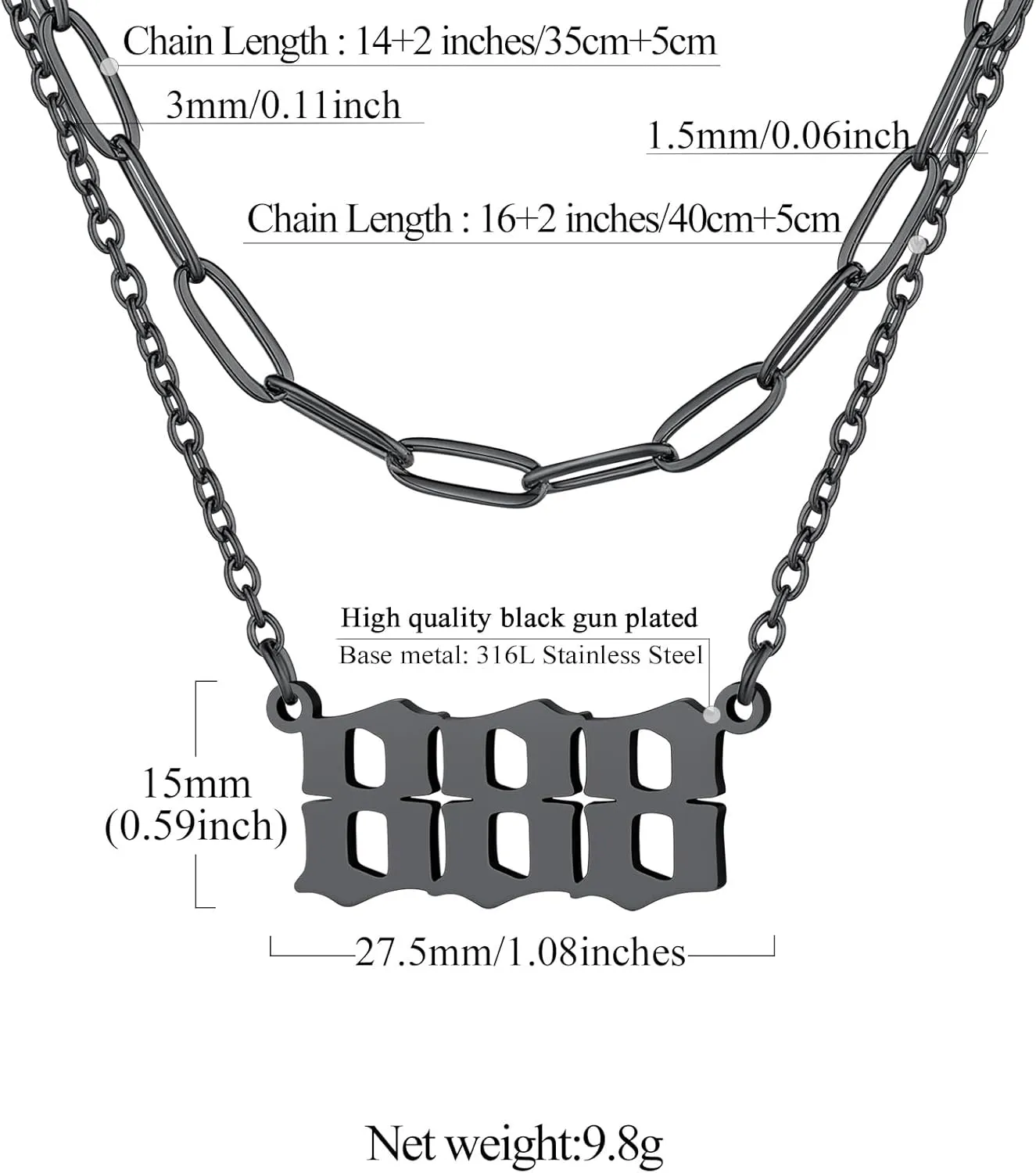 FindChic Angel Number Paperclip Chain Layered Necklaces for Women Stainless Steel/Gold Plated/Black 222 444 888 999 Lucky Number/Custom Name Choker Necklaces, with Gift Box