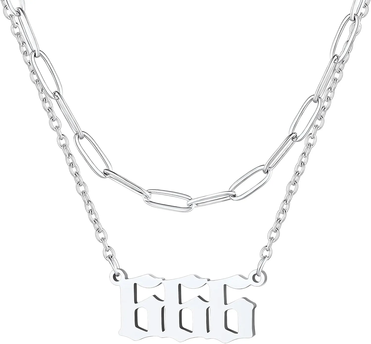 FindChic Angel Number Paperclip Chain Layered Necklaces for Women Stainless Steel/Gold Plated/Black 222 444 888 999 Lucky Number/Custom Name Choker Necklaces, with Gift Box