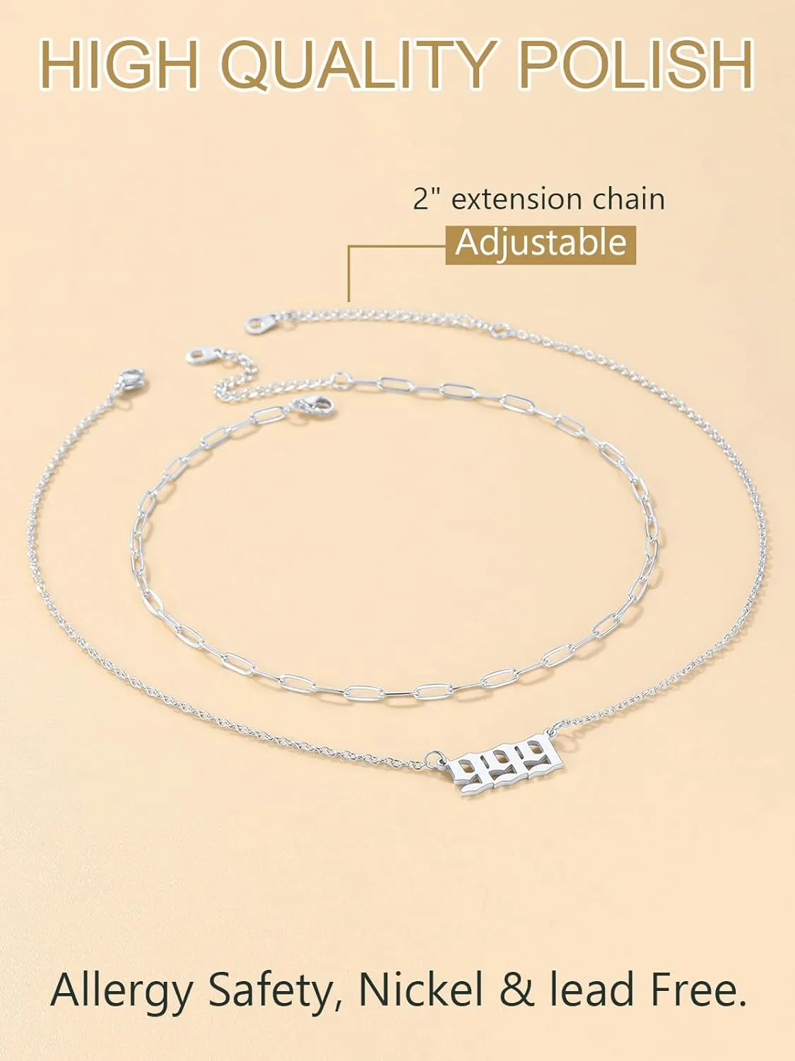 FindChic Angel Number Paperclip Chain Layered Necklaces for Women Stainless Steel/Gold Plated/Black 222 444 888 999 Lucky Number/Custom Name Choker Necklaces, with Gift Box