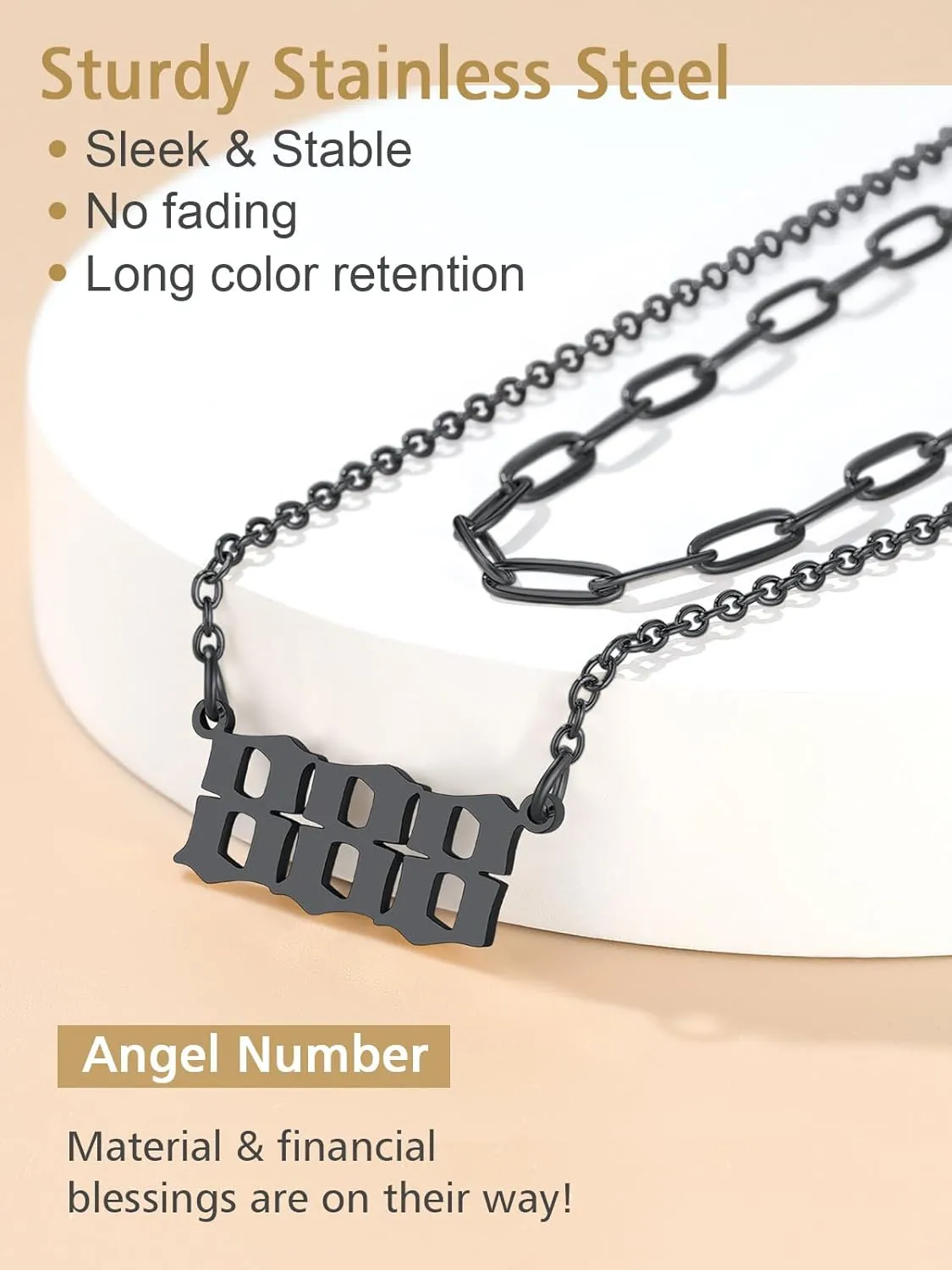 FindChic Angel Number Paperclip Chain Layered Necklaces for Women Stainless Steel/Gold Plated/Black 222 444 888 999 Lucky Number/Custom Name Choker Necklaces, with Gift Box