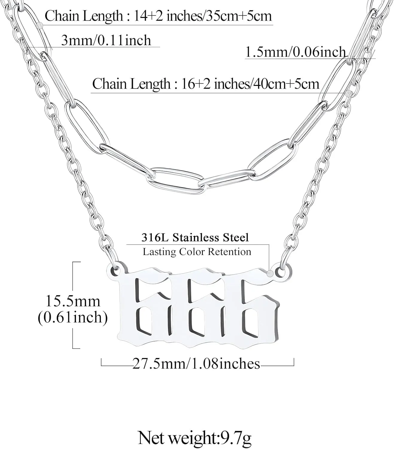 FindChic Angel Number Paperclip Chain Layered Necklaces for Women Stainless Steel/Gold Plated/Black 222 444 888 999 Lucky Number/Custom Name Choker Necklaces, with Gift Box