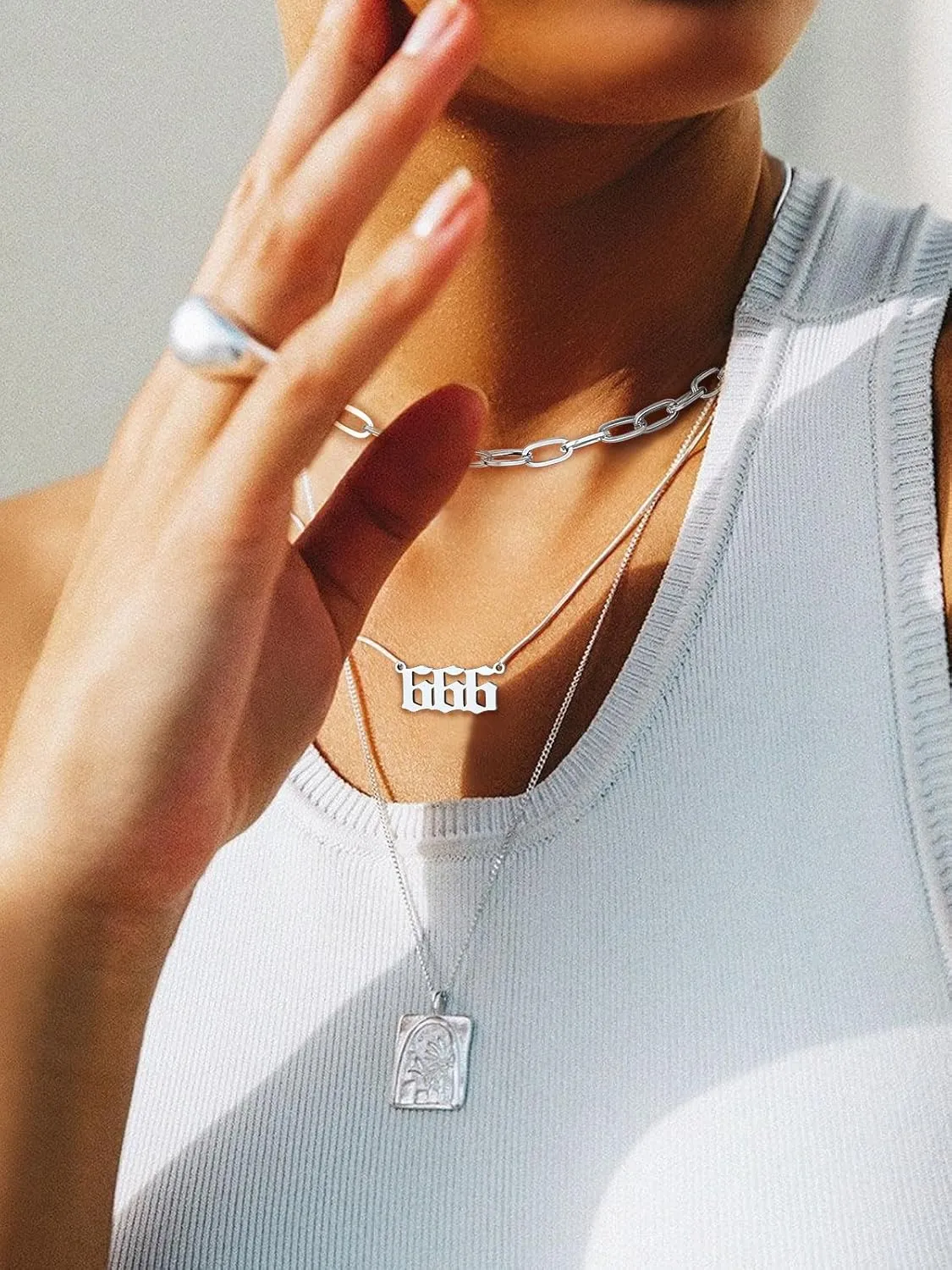 FindChic Angel Number Paperclip Chain Layered Necklaces for Women Stainless Steel/Gold Plated/Black 222 444 888 999 Lucky Number/Custom Name Choker Necklaces, with Gift Box