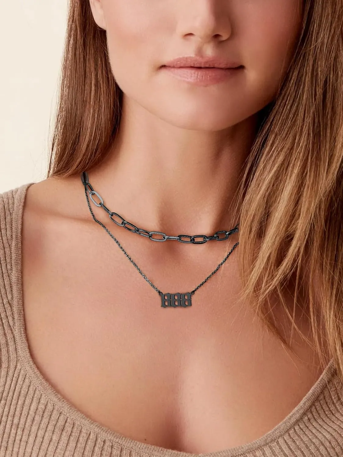 FindChic Angel Number Paperclip Chain Layered Necklaces for Women Stainless Steel/Gold Plated/Black 222 444 888 999 Lucky Number/Custom Name Choker Necklaces, with Gift Box