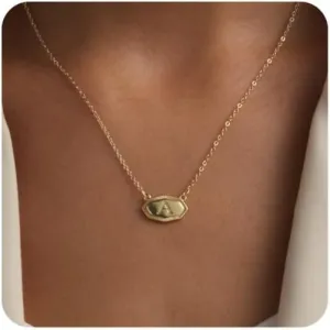 Fissen Initial Necklaces for Women 14K Gold Plated Letter Necklace Dainty Gold Name Necklace Personalized Octagon Initial Choker Necklaces for Women Trendy Gold Jewelry