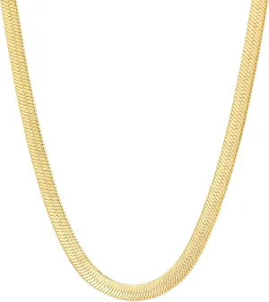 Fiusem Gold Plated Necklace for Women, 14K Gold Plated Herringbone Chain Necklaces, Snake Choker Chain for Women