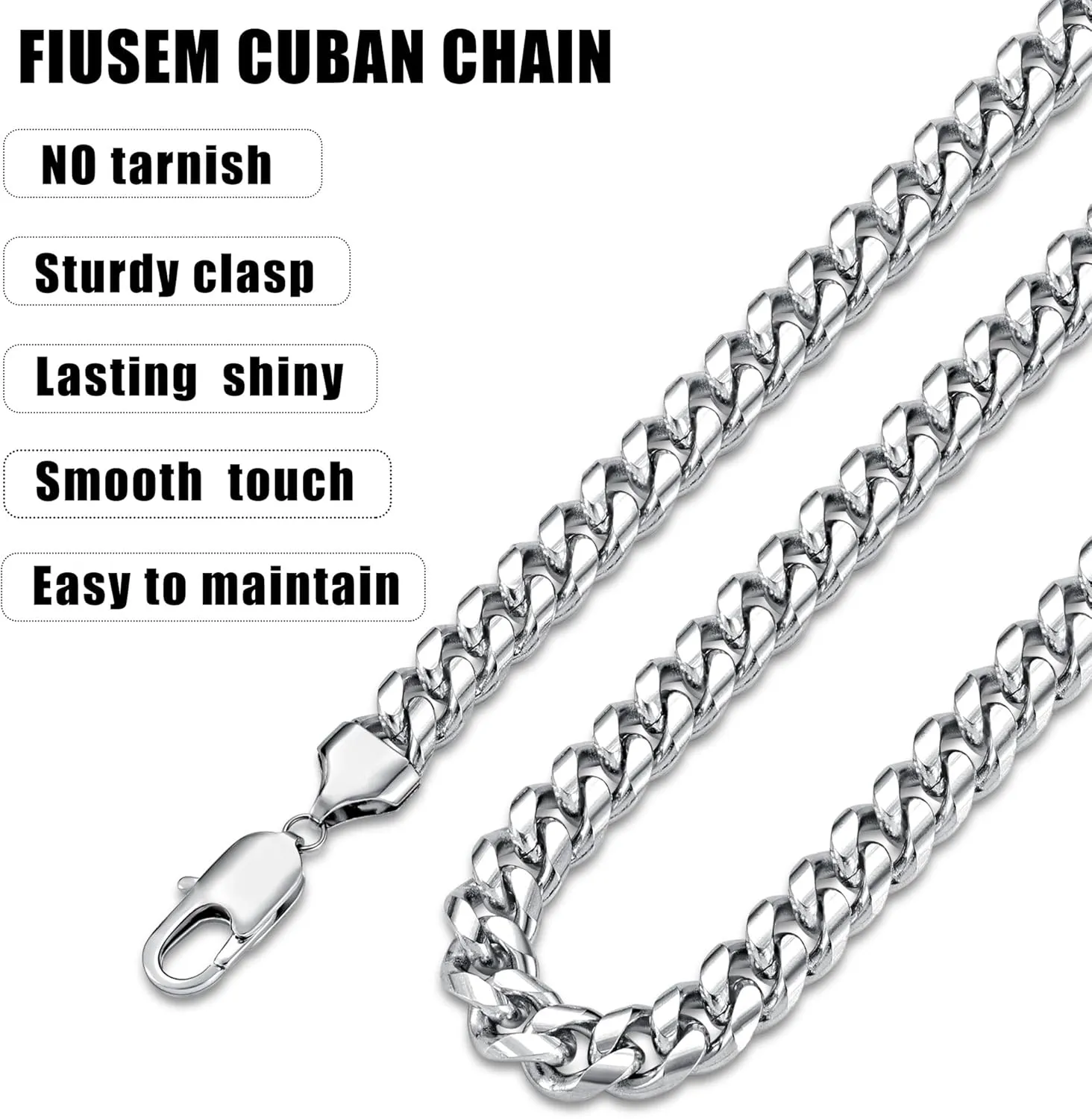 Fiusem Silver Tone Cuban Link Chain for Men, Mens Chain Necklaces, Stainless Steel Chain Necklaces for Men Women, Width 4/5/6/8mm