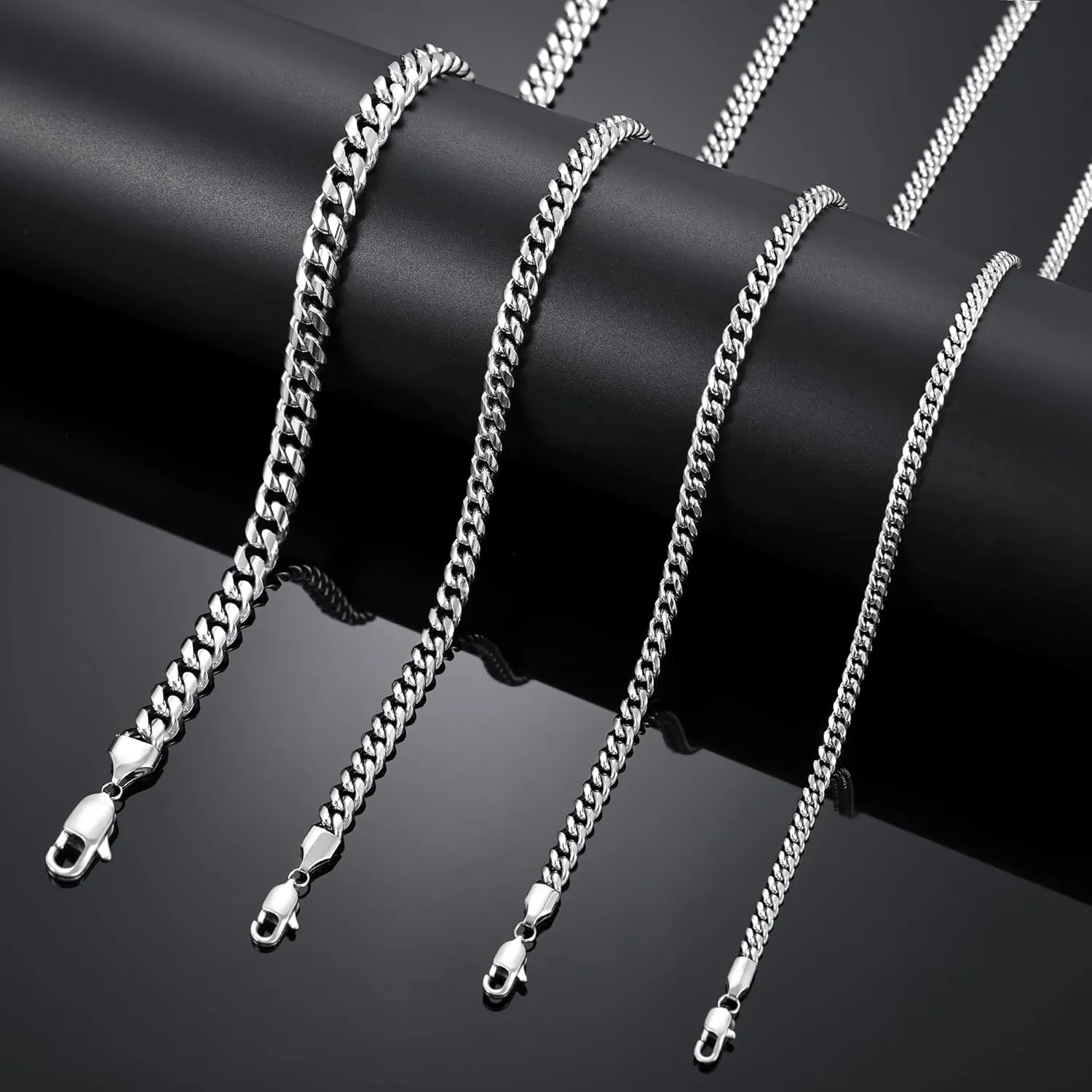 Fiusem Silver Tone Cuban Link Chain for Men, Mens Chain Necklaces, Stainless Steel Chain Necklaces for Men Women, Width 4/5/6/8mm