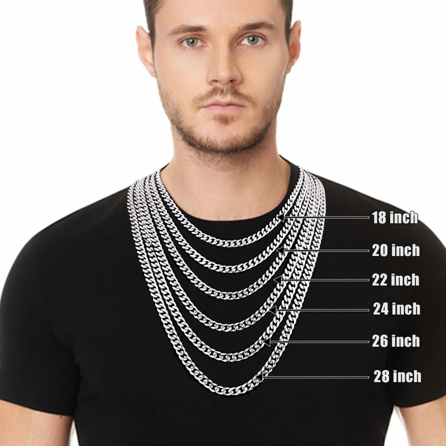 Fiusem Silver Tone Cuban Link Chain for Men, Mens Chain Necklaces, Stainless Steel Chain Necklaces for Men Women, Width 4/5/6/8mm