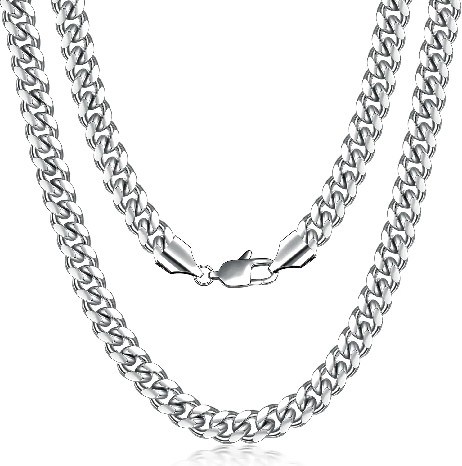 Fiusem Silver Tone Cuban Link Chain for Men, Mens Chain Necklaces, Stainless Steel Chain Necklaces for Men Women, Width 4/5/6/8mm