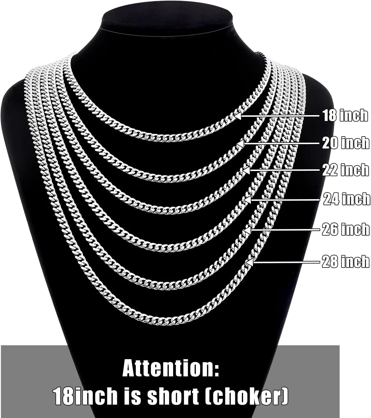 Fiusem Silver Tone Cuban Link Chain for Men, Mens Chain Necklaces, Stainless Steel Chain Necklaces for Men Women, Width 4/5/6/8mm