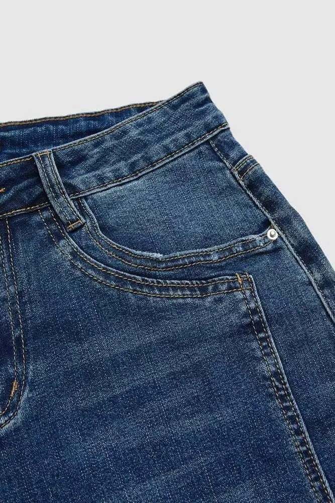 Flamingals Mid Rise Straight Leg Baggy Jeans for Women Plus Size High Stretch Roll Hem Wash Trendy Denim Jeans