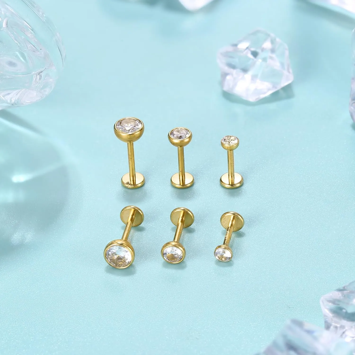 Flat Back Earrings Stud : 14K Gold Filled Titanium Surgical Steel Earrings Hypoallergenic for Women Men 18G Cartilage Helix Tragus Conch Medusa Piercing Jewelry Dainty Stud Earring Set 3 Pair
