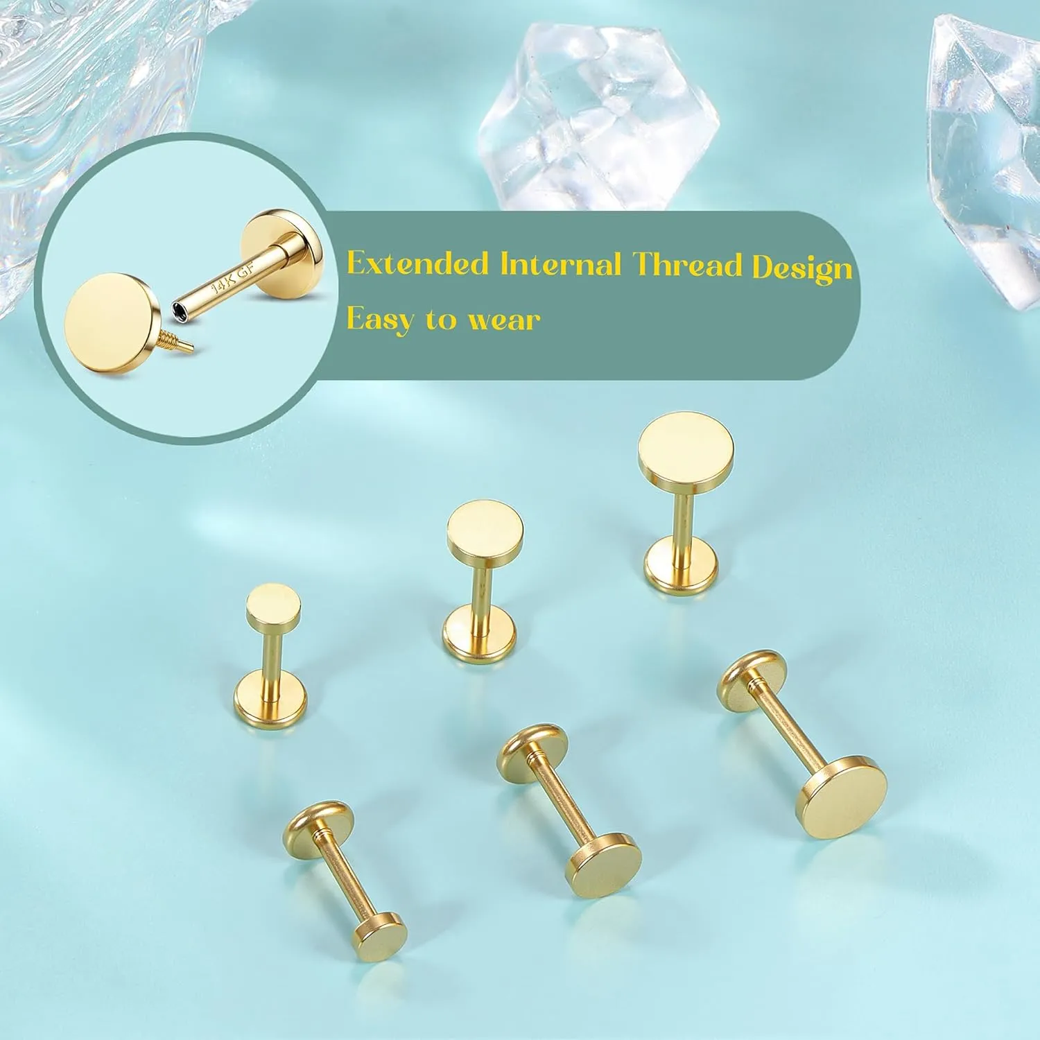 Flat Back Earrings Stud : 14K Gold Filled Titanium Surgical Steel Earrings Hypoallergenic for Women Men 18G Cartilage Helix Tragus Conch Medusa Piercing Jewelry Dainty Stud Earring Set 3 Pair