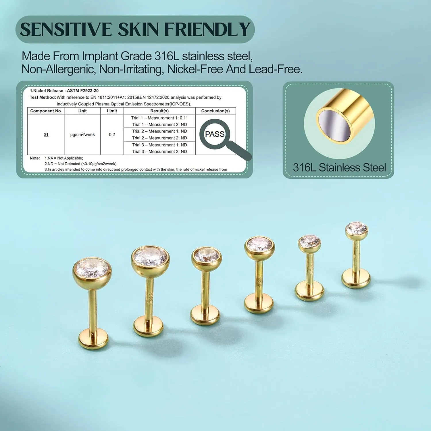 Flat Back Earrings Stud : 14K Gold Filled Titanium Surgical Steel Earrings Hypoallergenic for Women Men 18G Cartilage Helix Tragus Conch Medusa Piercing Jewelry Dainty Stud Earring Set 3 Pair