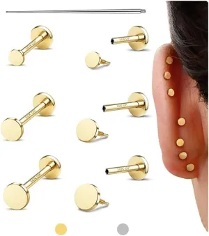 Flat Back Earrings Stud : 14K Gold Filled Titanium Surgical Steel Earrings Hypoallergenic for Women Men 18G Cartilage Helix Tragus Conch Medusa Piercing Jewelry Dainty Stud Earring Set 3 Pair