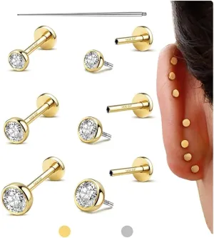 Flat Back Earrings Stud : 14K Gold Filled Titanium Surgical Steel Earrings Hypoallergenic for Women Men 18G Cartilage Helix Tragus Conch Medusa Piercing Jewelry Dainty Stud Earring Set 3 Pair