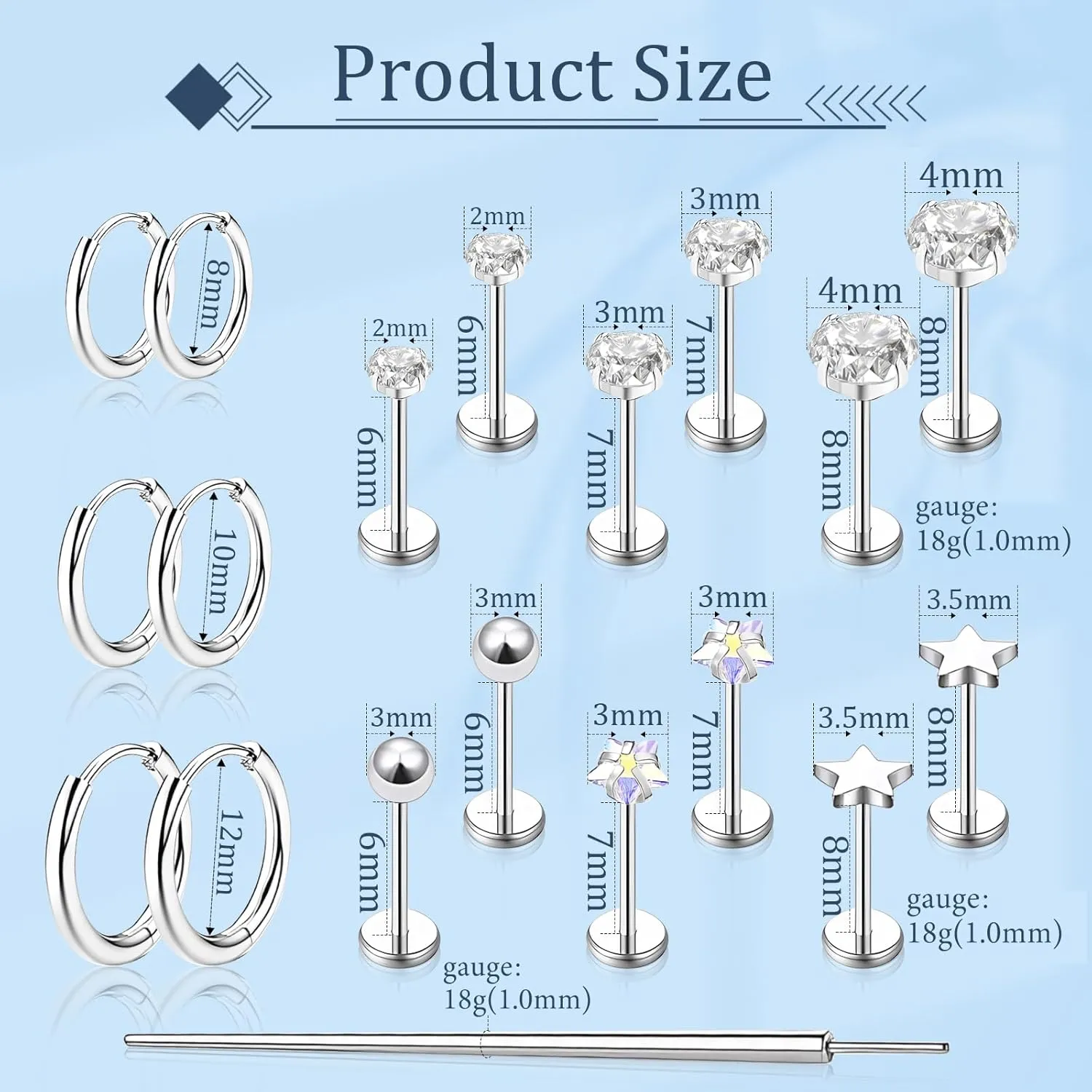 FlatBack Stud Earrings Cartilage Earrings for Women Men Hypoallergenic Threadless Flat Back Earring Surgical Steel Earring Tragus Helix Labret Lip Medusa Conch Body Piercing Jewelry