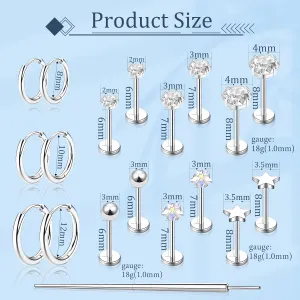 FlatBack Stud Earrings Cartilage Earrings for Women Men Hypoallergenic Threadless Flat Back Earring Surgical Steel Earring Tragus Helix Labret Lip Medusa Conch Body Piercing Jewelry