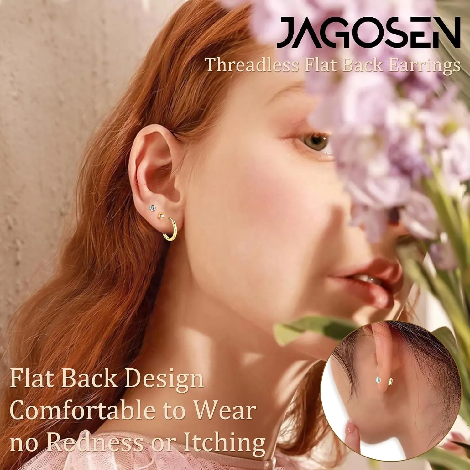 FlatBack Stud Earrings Cartilage Earrings for Women Men Hypoallergenic Threadless Flat Back Earring Surgical Steel Earring Tragus Helix Labret Lip Medusa Conch Body Piercing Jewelry