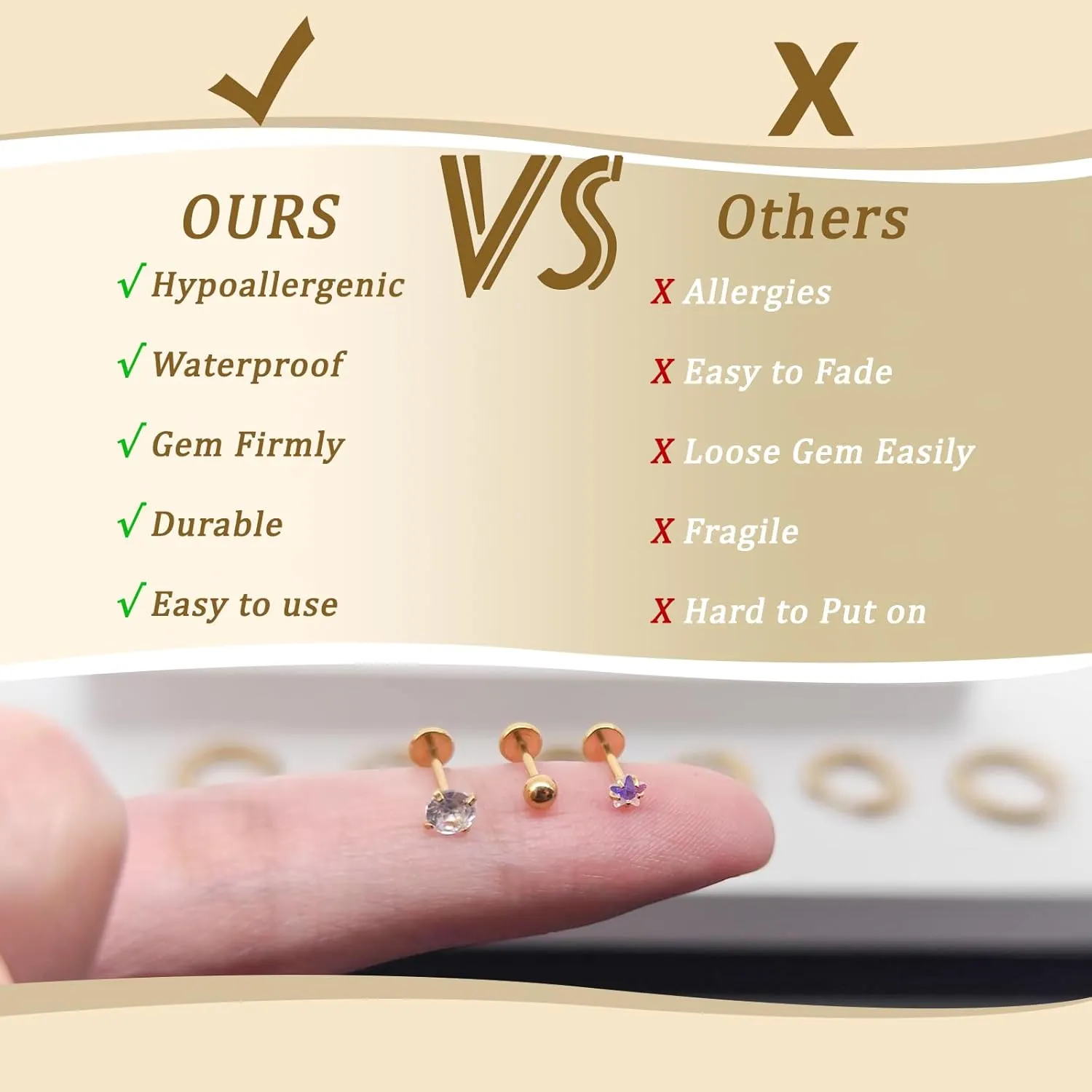 FlatBack Stud Earrings Cartilage Earrings for Women Men Hypoallergenic Threadless Flat Back Earring Surgical Steel Earring Tragus Helix Labret Lip Medusa Conch Body Piercing Jewelry