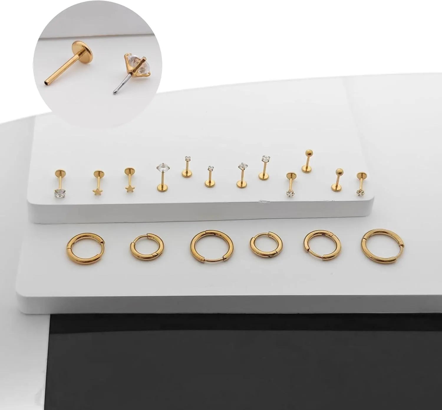 FlatBack Stud Earrings Cartilage Earrings for Women Men Hypoallergenic Threadless Flat Back Earring Surgical Steel Earring Tragus Helix Labret Lip Medusa Conch Body Piercing Jewelry