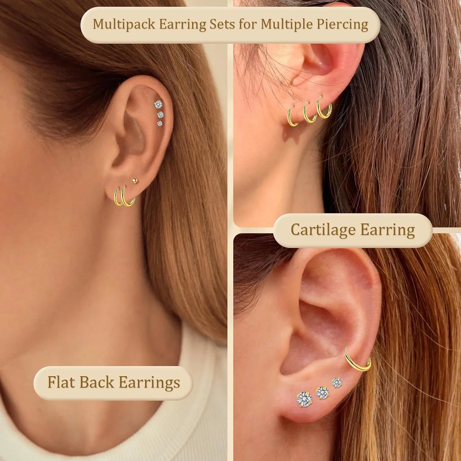 FlatBack Stud Earrings Cartilage Earrings for Women Men Hypoallergenic Threadless Flat Back Earring Surgical Steel Earring Tragus Helix Labret Lip Medusa Conch Body Piercing Jewelry