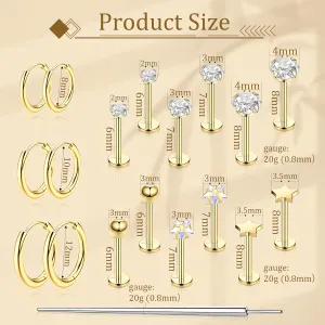 FlatBack Stud Earrings Cartilage Earrings for Women Men Hypoallergenic Threadless Flat Back Earring Surgical Steel Earring Tragus Helix Labret Lip Medusa Conch Body Piercing Jewelry