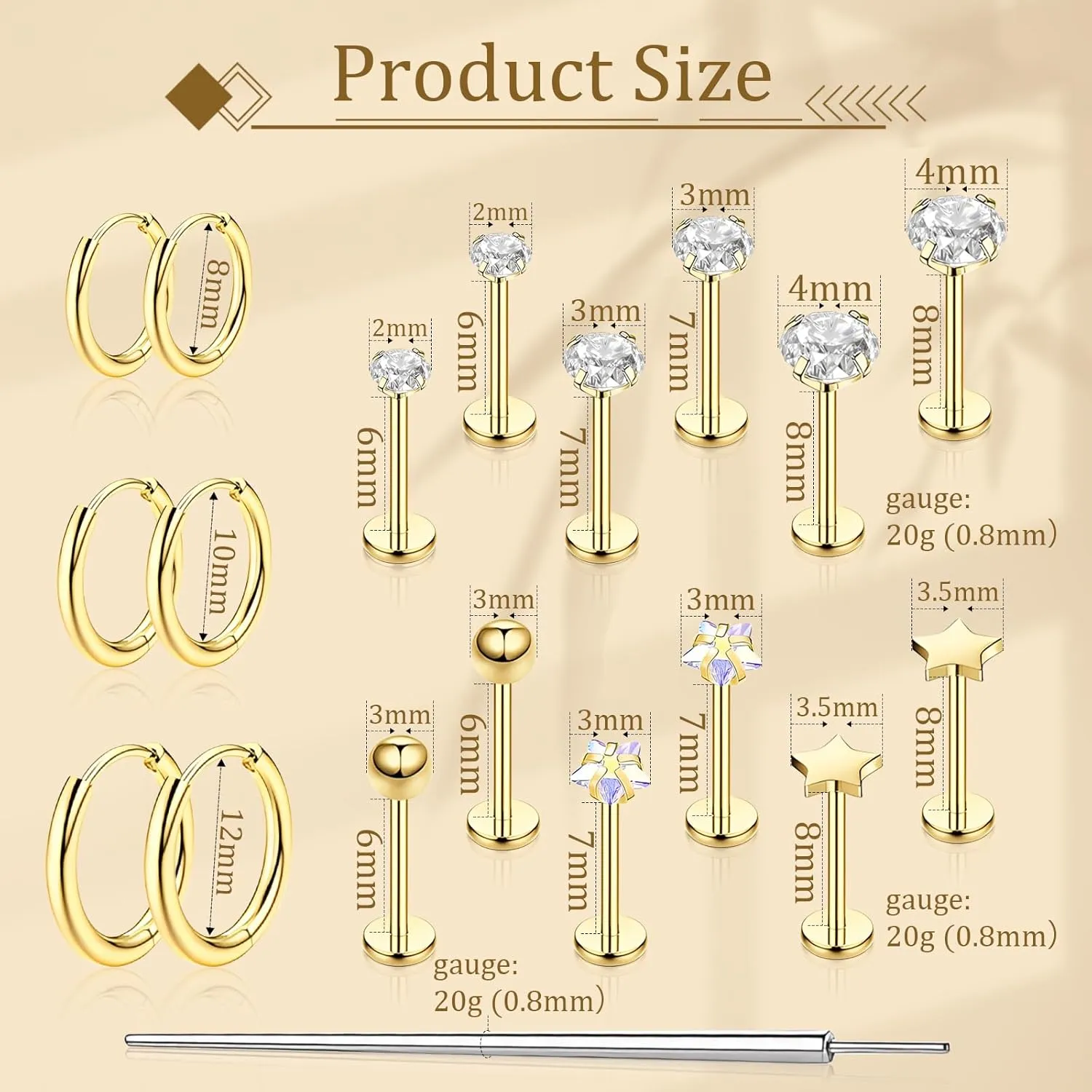 FlatBack Stud Earrings Cartilage Earrings for Women Men Hypoallergenic Threadless Flat Back Earring Surgical Steel Earring Tragus Helix Labret Lip Medusa Conch Body Piercing Jewelry