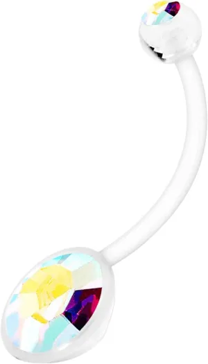Flexible Bioflex Extra Long Pregnancy Belly Button Ring 14 Gauge 19mm Crystal Navel Piercing Stud Jewelry - See More Colors
