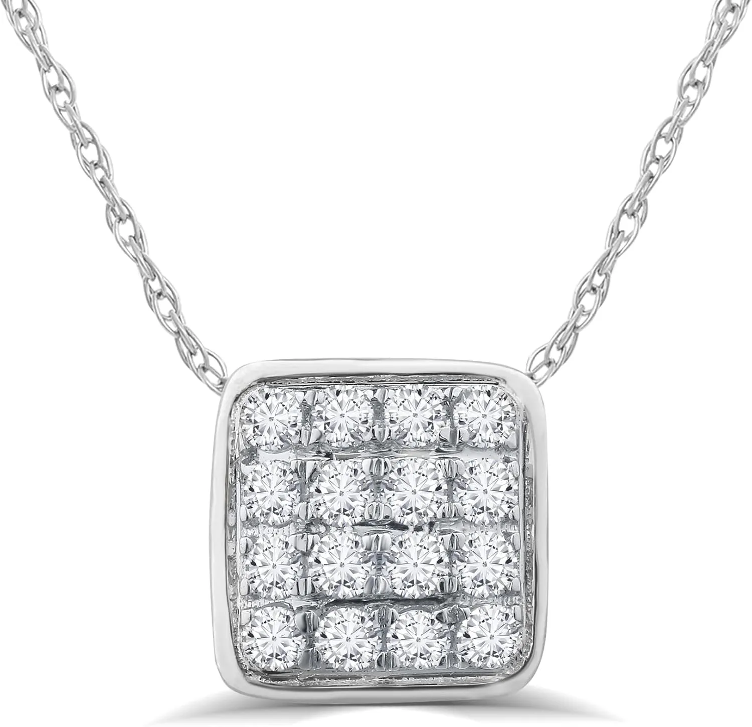 Floating Diamond Necklaces For Women | 1/6-1 CT. TW. White Rhodium Plated Sterling Silver Lab Grown Square Diamond Necklace | Sparkling GH VS/SI Diamonds Jewelry for Women