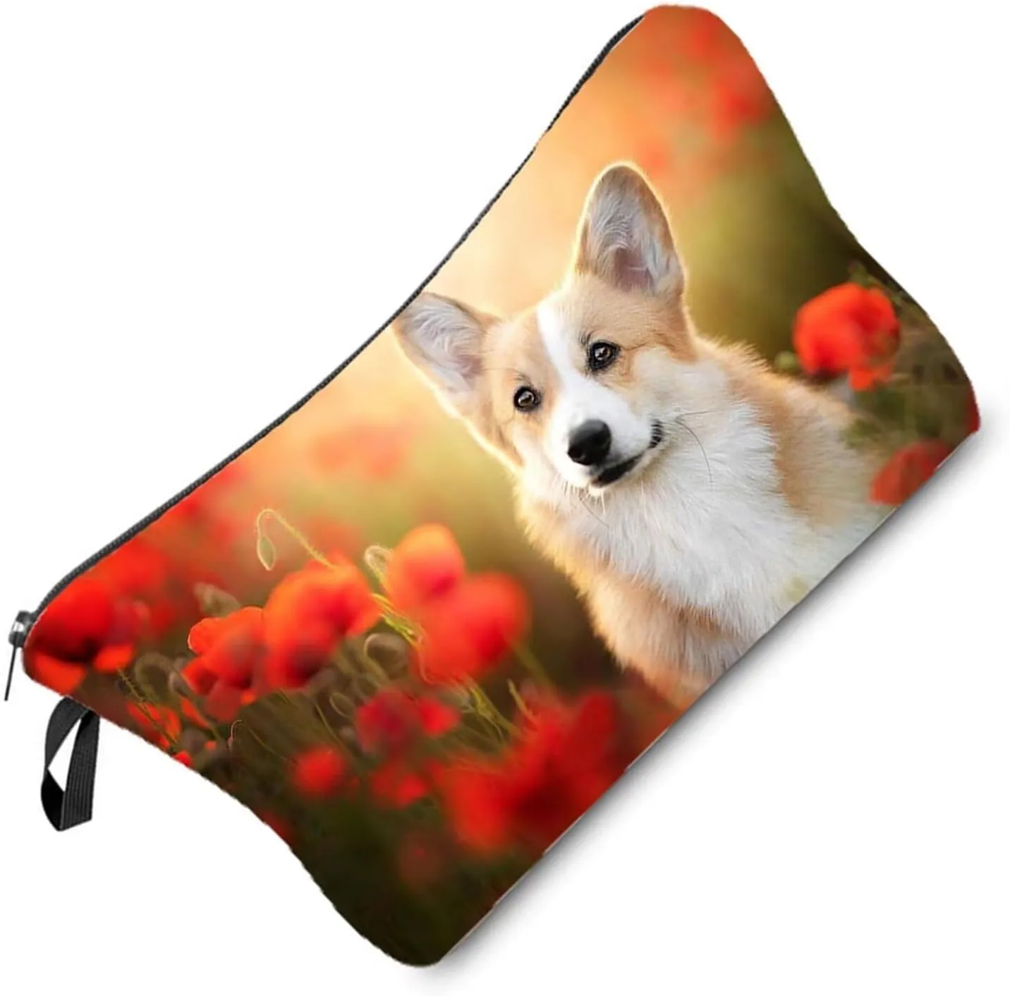 Floral Corgi Dog Makeup Bag - Cute Small Organizer Zipper Pouch, Puppy Cosmetic Bag, Birthday Present for Corgi Lovers, Mom, Women, Friends