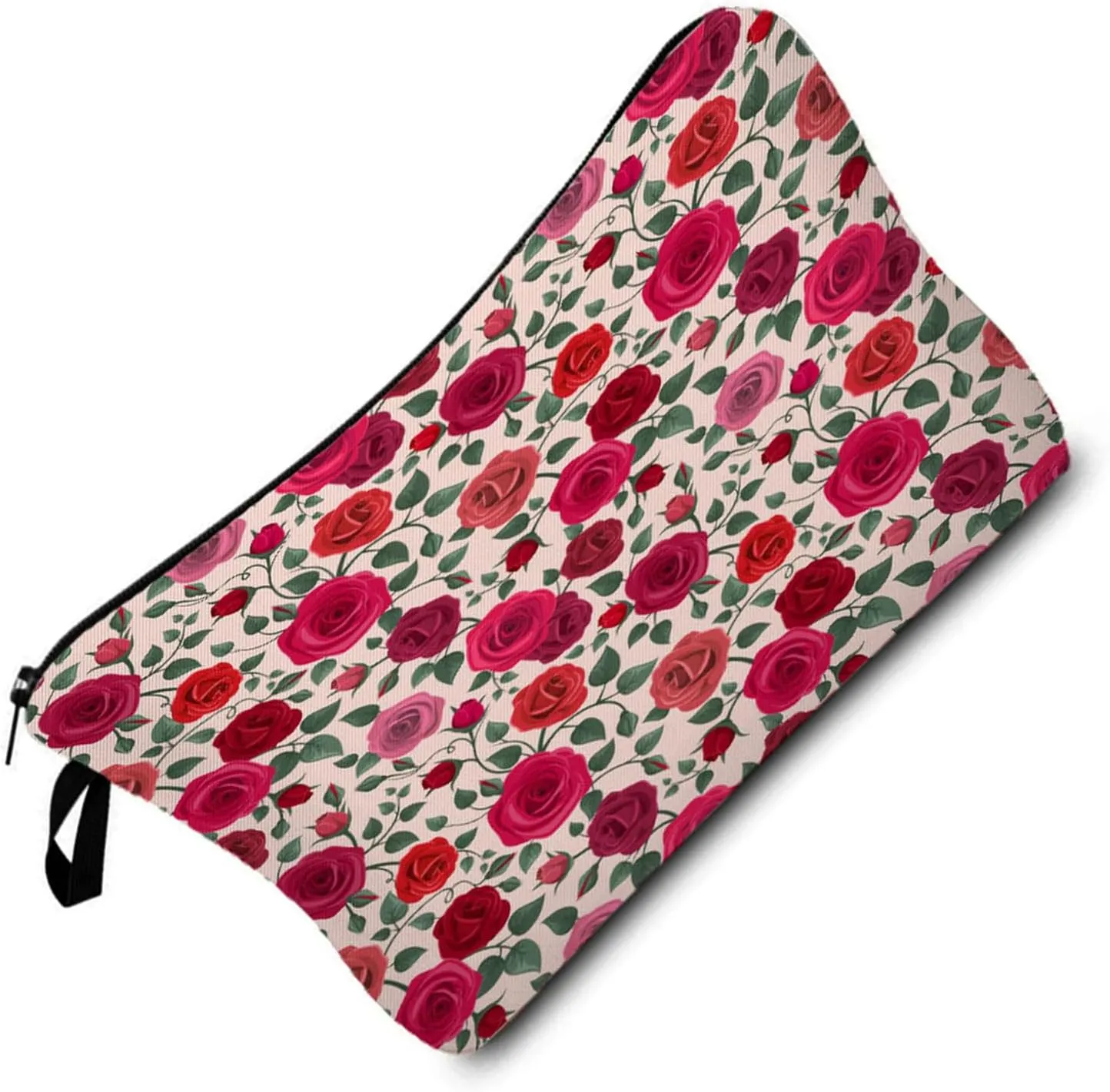 Floral Red Rose Cosmetic Bag Cute Small Organizer Zipper Pouch Red Flower Makeup Bag Valentine Aesthetic Birthday Present for Women Friends Sisters