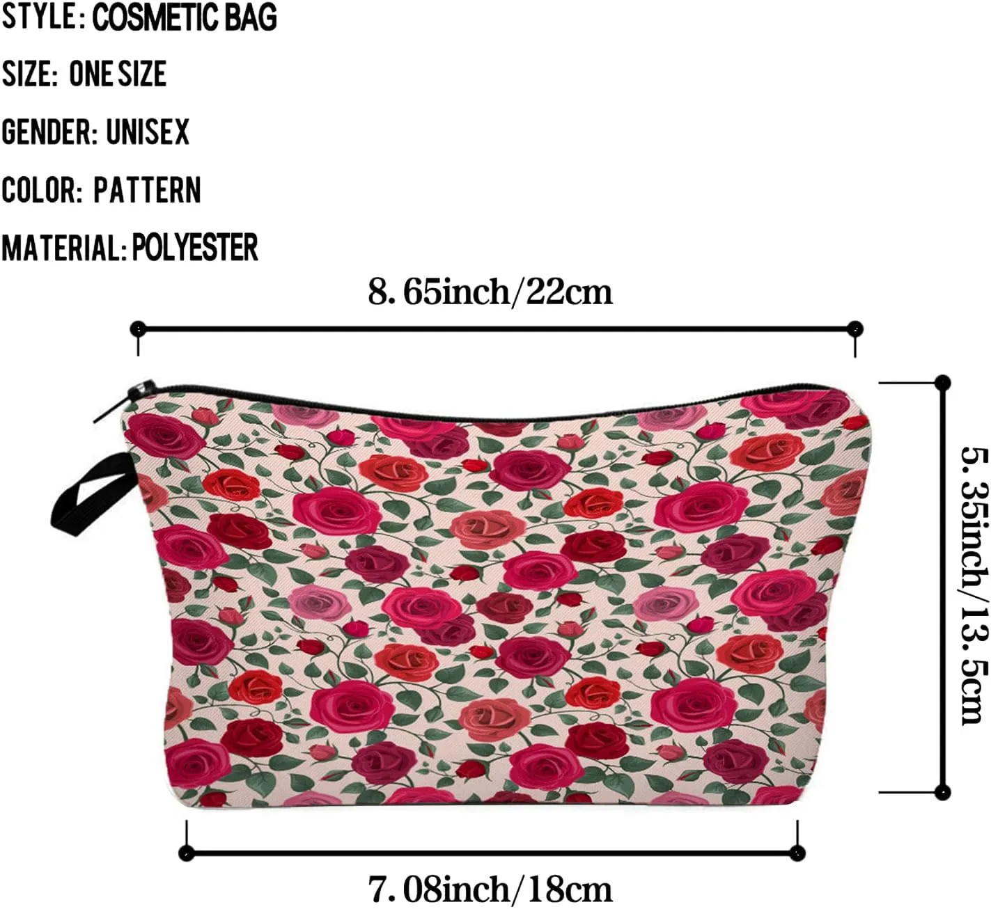Floral Red Rose Cosmetic Bag Cute Small Organizer Zipper Pouch Red Flower Makeup Bag Valentine Aesthetic Birthday Present for Women Friends Sisters