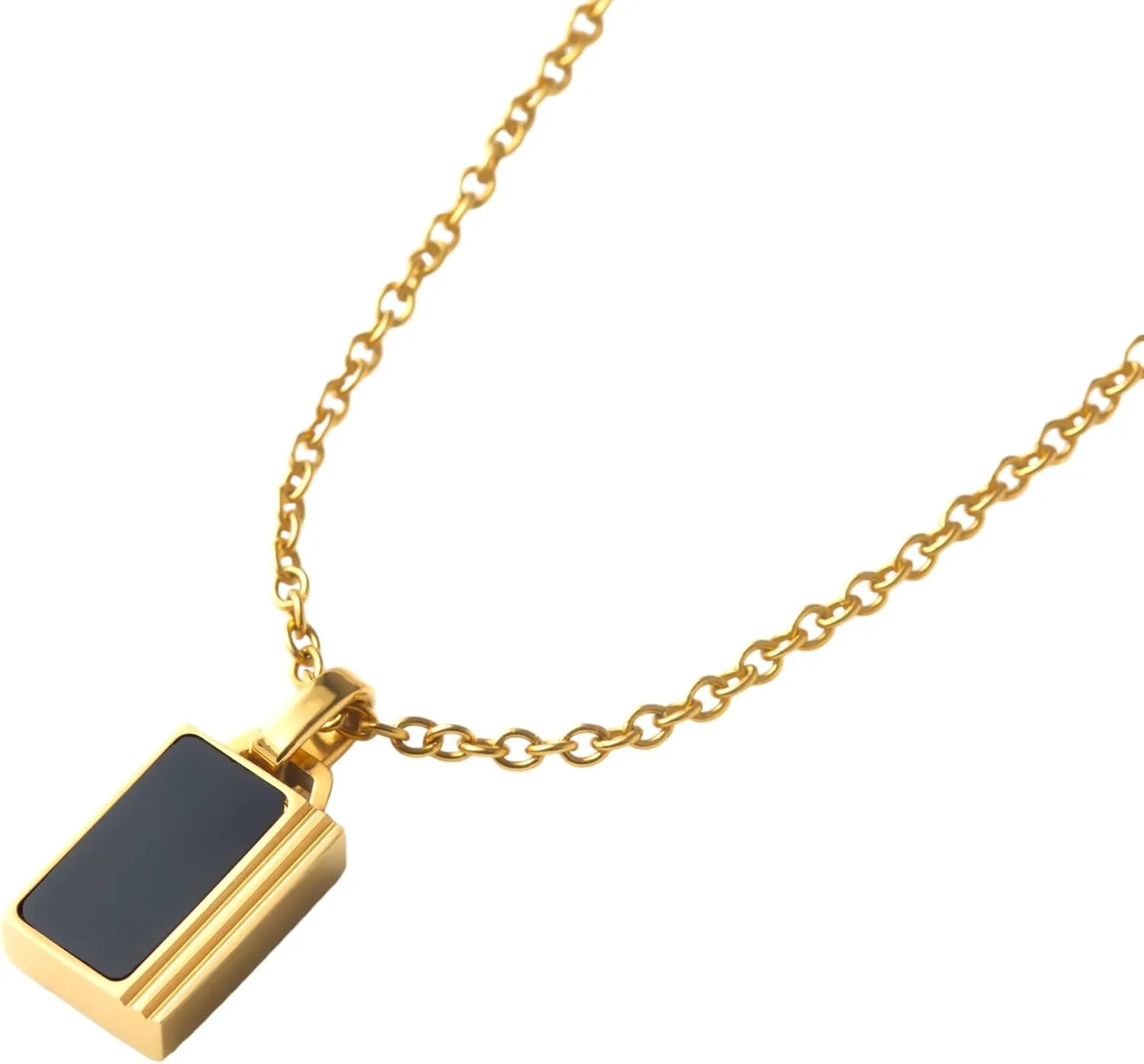 Forge & Foundry Men's Minimalist Stainless Steel and Solid Onyx Inlay Pendant | 21 Inch Rolo Chain | Design-Led Artisan Jewelry, from London