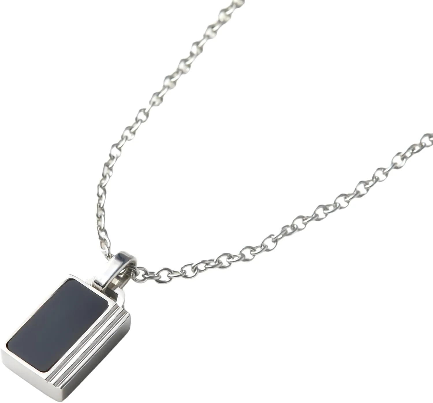 Forge & Foundry Men's Minimalist Stainless Steel and Solid Onyx Inlay Pendant | 21 Inch Rolo Chain | Design-Led Artisan Jewelry, from London