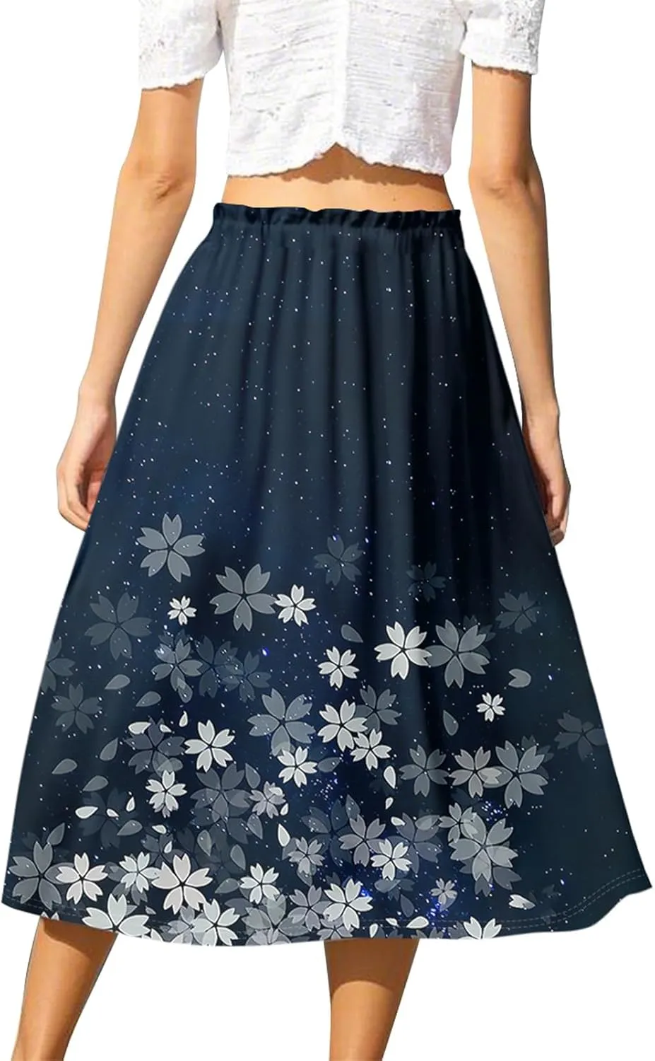 Formal Skirts for Women Summer Drawstring Elastic High Waisted Midi Skirt Boho A Line Pleated Calf Length Skirt
