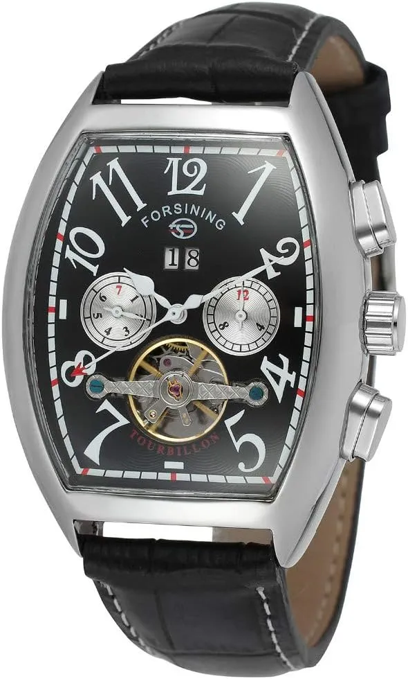 FORSINING Date Month Display Rose Gold Case Mens Watches Brand Luxury Leather Band Automatic Mechanical Watch Square Dial