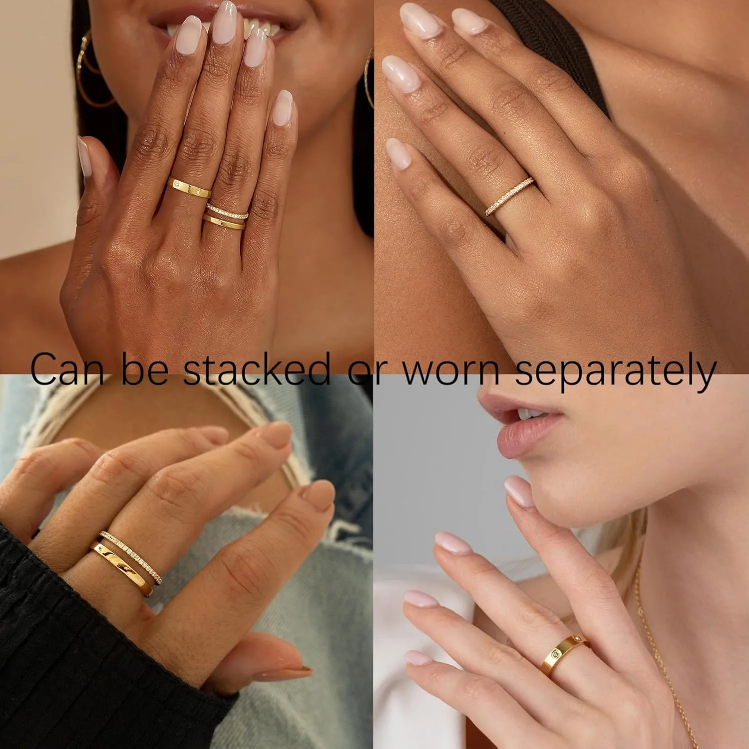 Foxgirl 3Pcs Gold Rings for Women Non Tarnish Gold Rings Set 14K Gold Plated CZ Thumb Rings Stackable Rings for Women Rings Size 6-10 Gold jewelry for Women