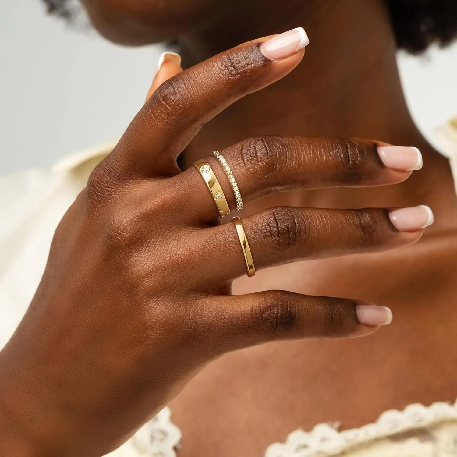 Foxgirl 3Pcs Gold Rings for Women Non Tarnish Gold Rings Set 14K Gold Plated CZ Thumb Rings Stackable Rings for Women Rings Size 6-10 Gold jewelry for Women