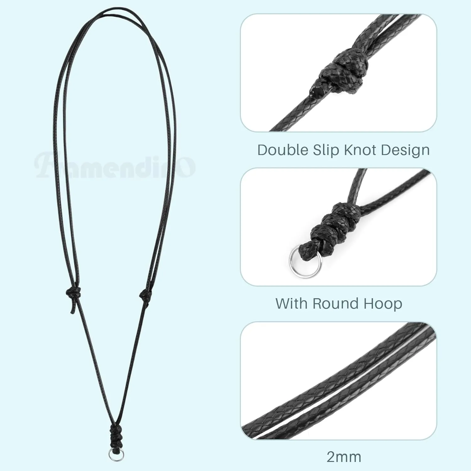 Framendino, Adjustable Necklace Cord for Pendants Necklace Adjustable Rope With Metal Ring for Women Men