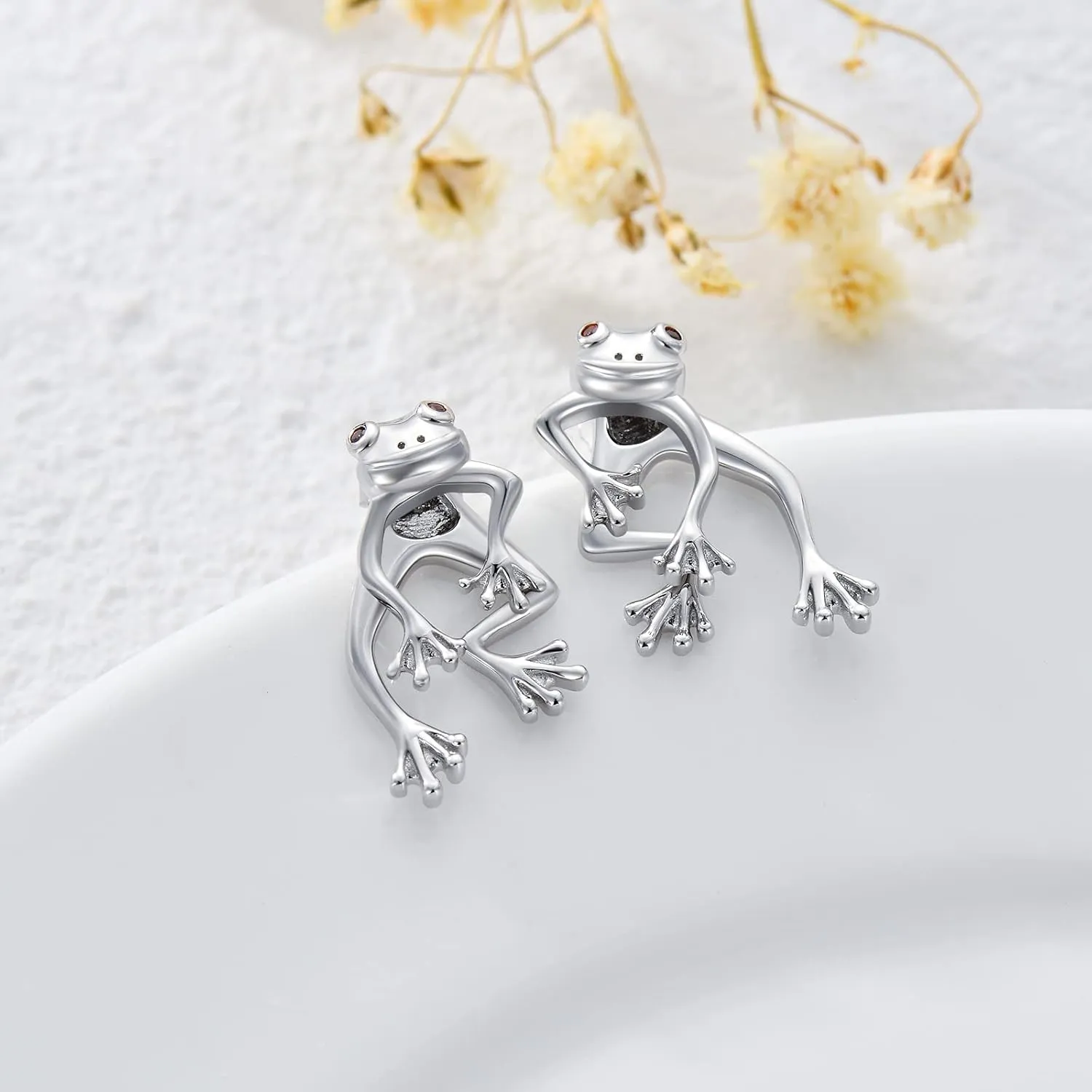 Frog Earrings 925 Sterling Silver Stud Earrings Cute Fun Funny Earrings Animal Earrings Frog Jewelry for Women