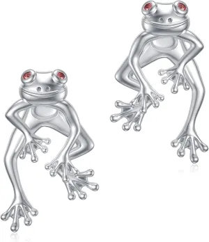 Frog Earrings 925 Sterling Silver Stud Earrings Cute Fun Funny Earrings Animal Earrings Frog Jewelry for Women