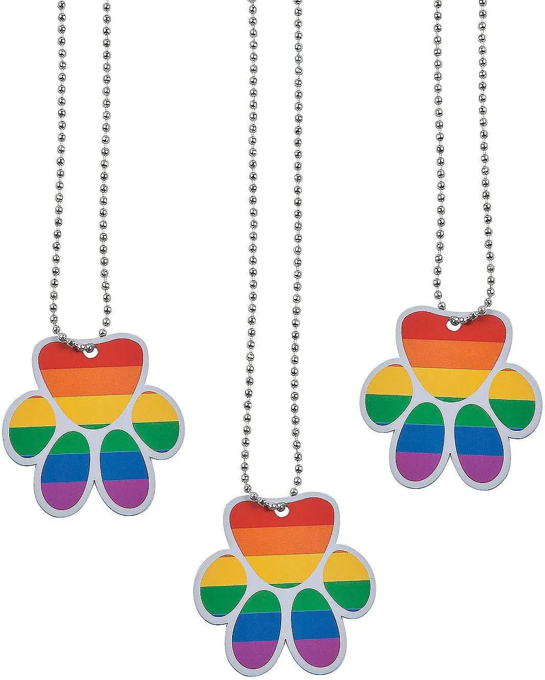 Fun Express Paw Shaped Rainbow Dog Tag Necklace - Set of 12 - Party Favors and Handouts